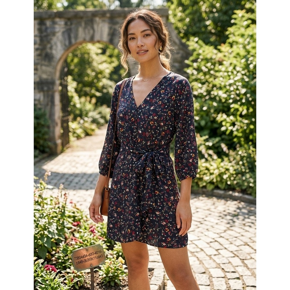 Umgee Floral Mini Dress Women Size M Navy Blue Excellent